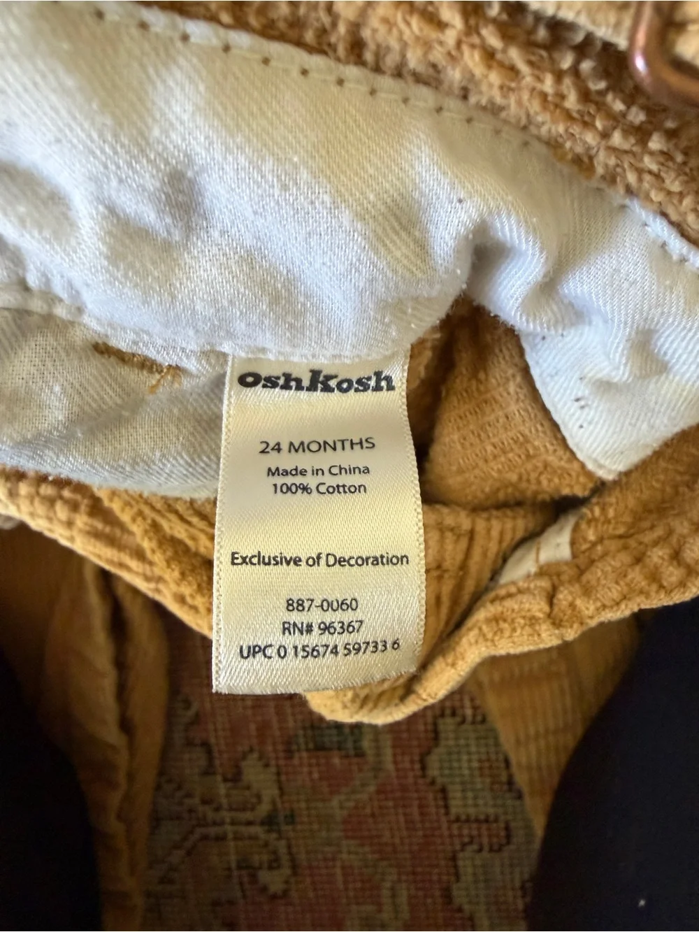 OshKosh B'gosh Tan Corduroy Overalls with Front Pocket